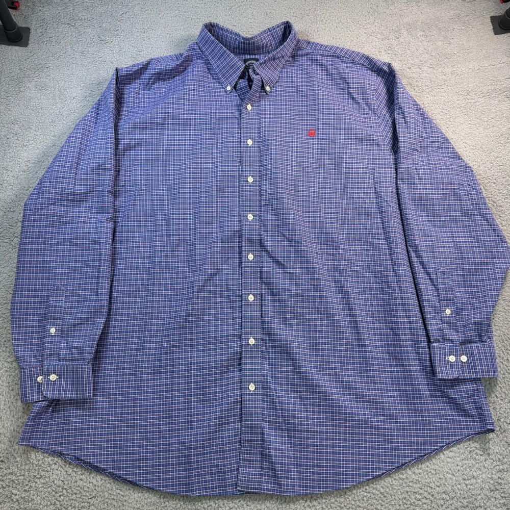 Brooks Brothers 4XLT Shirt Mens Blue Red Plaid Supima Cotton Non-Iron 10893